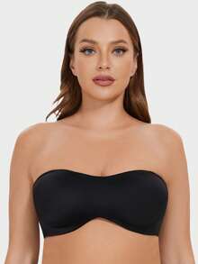 MELENECA Women's Strapless Bra For Large Bust Minimizer Unlined Bandeau With Underwire - Black - View 1