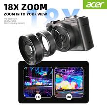 ACER S680 數位相機，1080P 預設錄影/16MP 原生 CMOS，18倍數位變焦，180°翻轉螢幕自拍相機，3.0 吋 IPS 螢幕，便攜式旅行/海灘/日常 Vlog 相機，適合初學者，不含記憶卡，感恩節、聖誕節禮物，黑色 - 黑色 - 查看 10