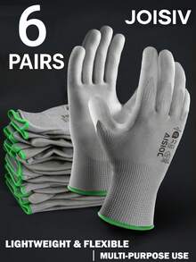 6 Pairs Ultra-Thin PU Coated Work Gloves - Anti-Slip Grip, Breathable Knit Cuff, Anti-Static, Comfortable For Gardening, Woodworking And Warehouse Operations - 6 Pairs - View 13