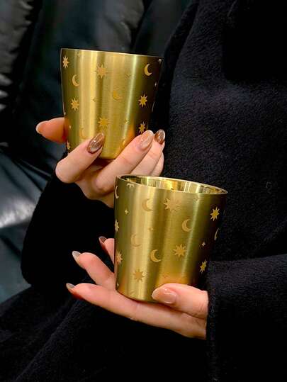 175ml Gold Double-Layer Stainless Steel Sharing Cup | Middle East Crescent Moon Star Insulated Cup | Ramadan Gift Hot Cold Drinkware