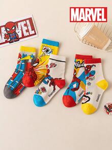 Marvel 5双装儿童漫威超级英雄蜘蛛侠袜子，男童中筒袜，韩版卡通风格，女童袜子，蜘蛛侠及超级英雄人物袜子，春夏款 - 彩色 - 查看 15