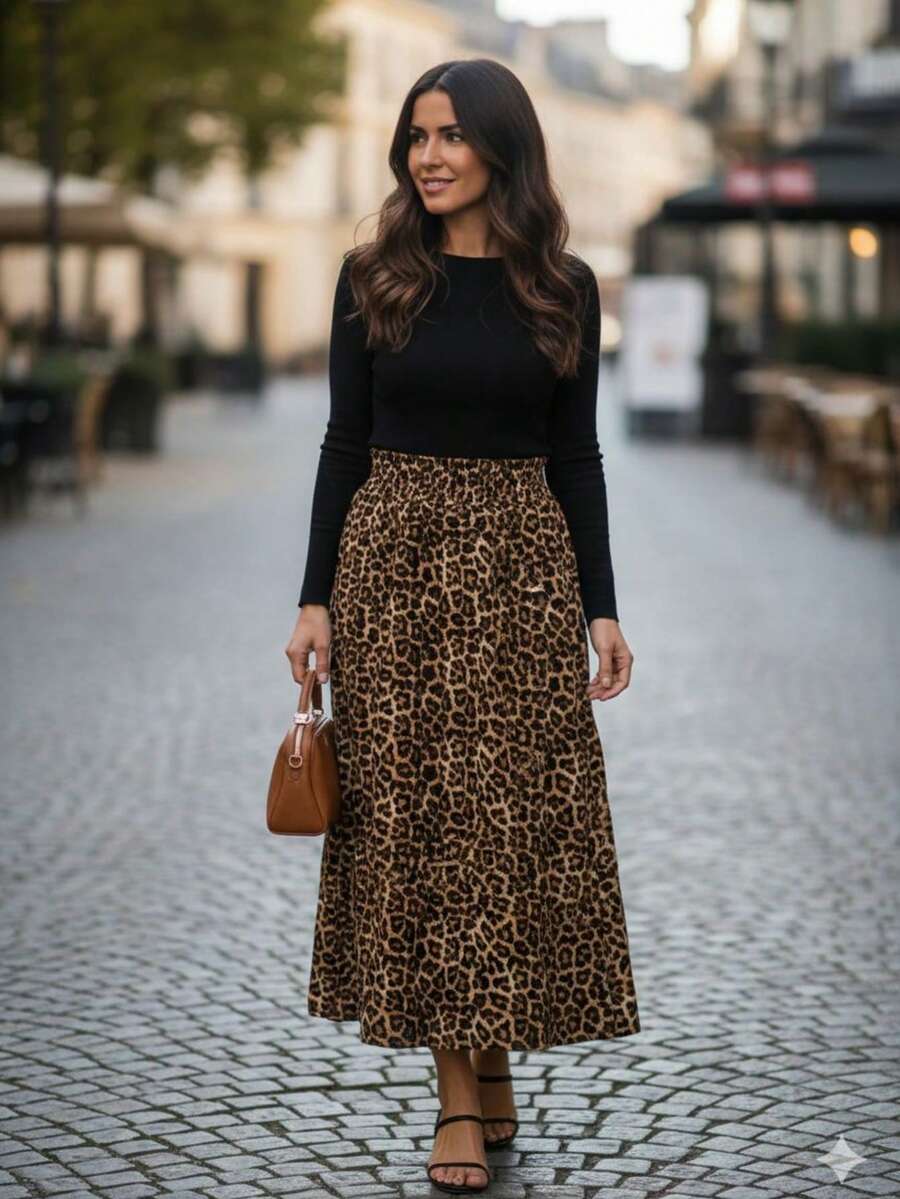 Long, Printed Viscose Skirt, Lined, High Waist With Pockets And Side Slits. - 彩色 - 查看 1