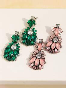 1 Pair Elegant Luxury Fully Rhinestoned Green Glass Drop Earrings, Fashionable High-End, Suitable For Women's Daily And Holiday Wear - Diamond Earrings - View 5