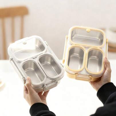 900ML 304 Stainless Steel Lunch Box With Compartments,Divided Bento Box, Sealed Leak-Proof Lunch Container, Portable Large Capacity Fruit Salad Food Storage Container,Hot Water Heatable,Dishwasher & Microwave Allowable,Suitable For Students And Adults Use In Home, School, Office, Picnic,Back To School