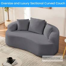 Minimalist Compact Loveseat Sofa With Chenille Upholstery, No-Assembly 2-Seater Curved Couch For Small Spaces/Apartments - Màu xám đen - Xem 6