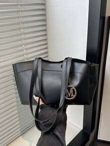 2026新款大容量女士手提包，高品质通勤托特包，简约时尚 - 黑色 - 查看 1