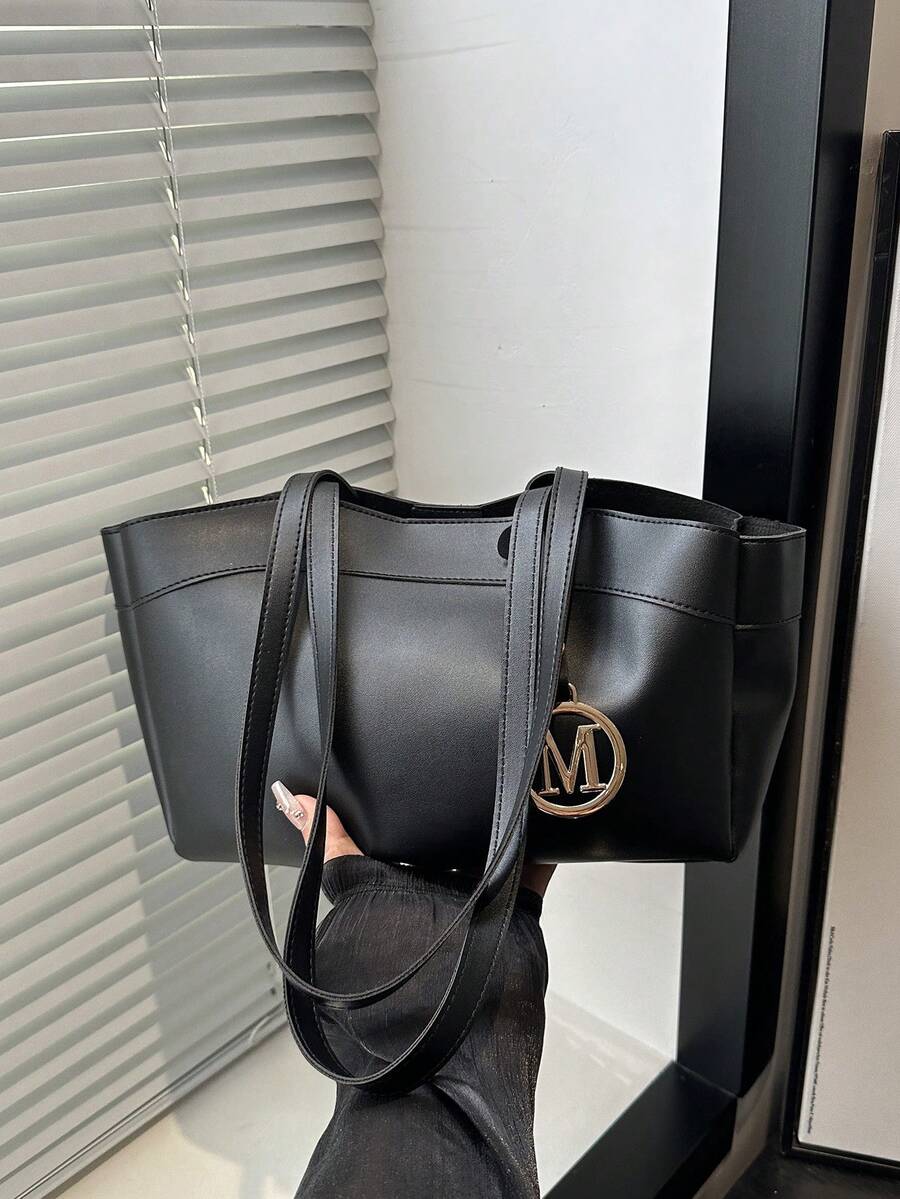 2026新款大容量女士手提包，高品质通勤托特包，简约时尚 - 黑色 - 查看 1