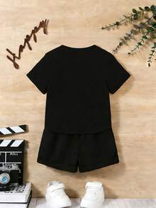 Disney-Colorful And Playful Style! Mickey Children's Set With Contrasting Sunglasses And Mickey Print All Black Short Sleeved Shorts, Two Piece Set - 黑色 - 查看 4