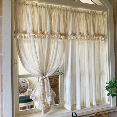 1 tấm rèm cửa bằng vải tuyn Pháp màu kem, kiểu Nhật Bản, hơi trong suốt, thích hợp cho trang trí hàng ngày và các dịp lễ.