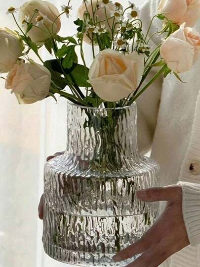 1 chiếc bình hoa thủy tinh họa tiết kiểu cổ điển, trang trí nhà cửa, trang trí đám cưới, vật trang trí bàn ăn, bình hoa trong suốt, bình trang trí nhà kiểu cổ điển, bình miệng rộng thích hợp để cắm hoa, trang trí văn phòng, chậu trồng cây thủy canh.