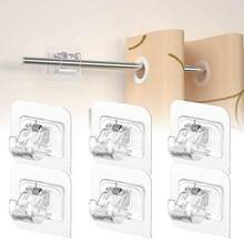 Set Of 6 Drill-Free Self-Adhesive Curtain Rod Brackets, No Nails Required, Adjustable Curtain Rod Holders, Suitable For Windows, Home, Kitchen, Bedroom, And Hotels (Transparent). - Transparent - View 1