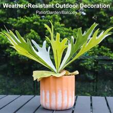 Potted Staghorn Fern For Home Decor, Fake Plant With Red Amp White Terracotta Pot, Faux Plants Indoor For Home, Bathroom, Desk, Or Bookshelf Decor, Living Room, Farmhouse Amp Shelf Decor - 粉白壺鹿角 - 查看 4