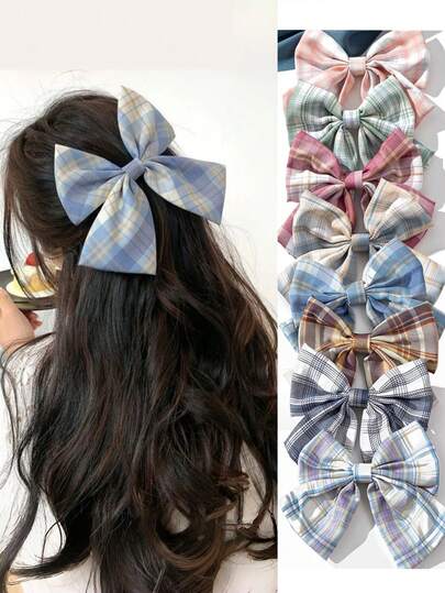 1个女童学院风蝴蝶结布艺发夹，后脑勺处有装饰发夹，适合日常佩戴，校园发饰，JK制服装饰发夹，节日发饰，女童女士发饰