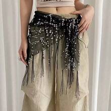 1pc Women's Triangle Belly Dance Outfit Hip Scarf With Sequin Skirt Style Tassels, Dance Costume Waist Wrap In Saree Sari Style For Rave Carnival Performance. Suitable For Festivals, Parties, Nightclubs, Beach Wear, Exotic Clothing Decoration, Bohemian, Retro Style. - Multicolor - View 24