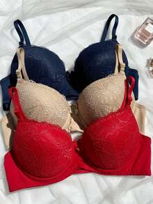 Set Of 5 Lace Bras With Reinforced Cups, Women's Lingerie, Bra With Adjustable Straps, Reinforced With Underwire, Intimate Apparel - Nhiều màu - Xem 8