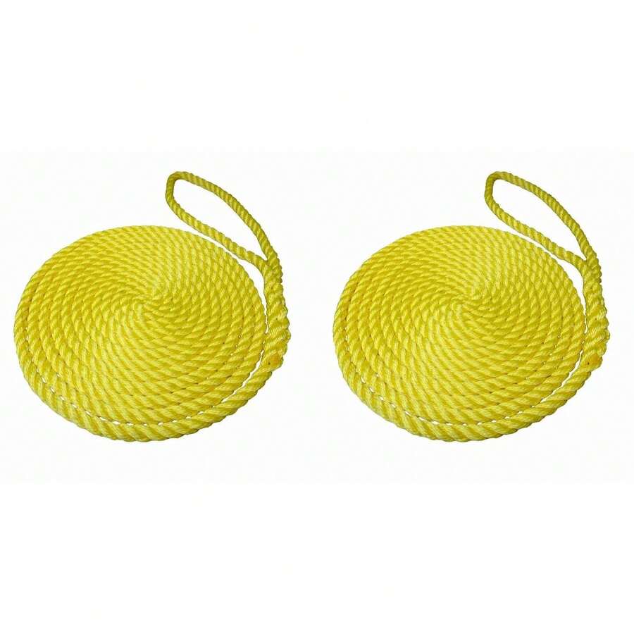 2 X 10 MTS OF 12MM YELLOW SOFTLINE MOORING ROPES / WARPS / LINES BOATS - Multicolor - View 1
