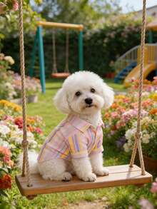 Camisetas para mascotas para gatos y perros, camisetas a rayas de estilo urbano, camisetas transpirables y ligeras para primavera y verano, atuendos a cuadros para gatos y perros - Rosa - Ver 1