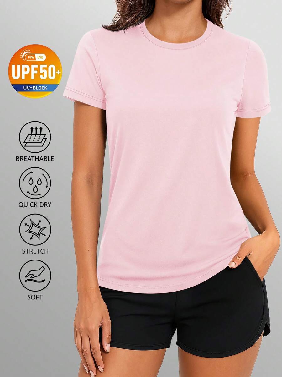 KEFITEVD Women's Short Sleeve T-Shirts UPF 50+ Sun Protection Quick Dry Athletic Running Workout Rash Guard Tops - Rosa Pálido - Ver 1