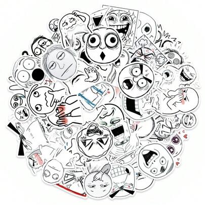 56pcs Simple, Abstract, Funny And Humorous Cartoon Stickers, Guitar, Skateboard, Bumper, Helmet, Skis, Laptop, Phone Case, Refrigerator Door, Luggage, Motorcycle And Car DIY Graffiti Stickers