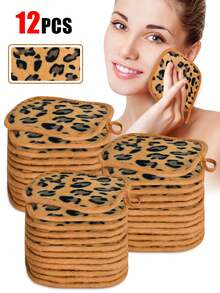 12/6/3/1pcs Set Leopard Print Soft Microfiber Facial , With Hanging Loop Makeup Remover Towels, Gentle & Skin-Friendly, Reusable Soft Flannel Makeup Remover Towels, Highly Absorbent Small Washcloth Cleaning Tools - Multicolor - View 1