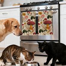 2入組復古手繪森林蘑菇圖案印花 40*60cm 長方形超細纖維廚房毛巾、抹布、桌巾、手巾，廚房裝飾，鄰居喬遷禮物，適用於廚房與浴室，適合家庭主婦與家庭聚會禮物，高價值居家必備品 - 彩色 - 查看 8