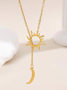 1 pieza Collar en Y con combinación de sol y luna, de estilo minimalista y elegante, adecuado para uso diario y vacacional de mujeres - Dorado - Ver 2