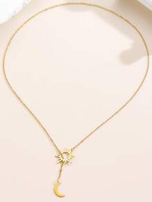 1 pieza Collar en Y con combinación de sol y luna, de estilo minimalista y elegante, adecuado para uso diario y vacacional de mujeres - Dorado - Ver 4