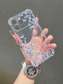 1 pièce Étui de téléphone transparent doux avec motif floral bleu minimaliste à la mode, compatible avec iPhone 17/17 Air/17 Pro/17 Pro Max/16/16 Pro Max/15/14/13/12/11, étanche, antichoc, anti-chute, anti-rayures - Transparent - Voir 2