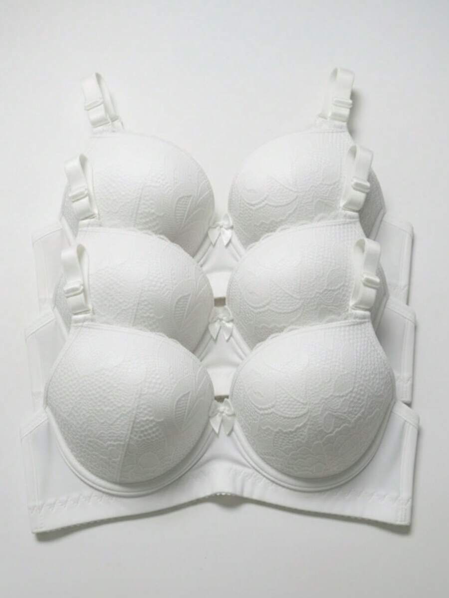 Set Of 3 Lace Bras With Adjustable Straps, Reinforced Cups, Comfortable, Premium Polyamide - 3 白色 - 查看 1