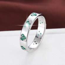 1枚简约心形立方氧化锆镶嵌时尚戒指，情人节情侣礼物 - 彩色 - 查看 21