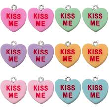 12Pcs Valentine Heart Charms Conversation Heart Resin Charms Conversation Heart Beads Flat Heart Pendant For Valentine's Day DIY Craft Bracelet Necklace Jewelry Making - Multicolor - View 11