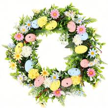 Spring Easter Wreath - Pastel Decorative Wreath With Eggs & Artificial Flowers Wreath For Front Door, Wall & Seasonal Home Farmhouse Decor - Màu vàng - Xem 1