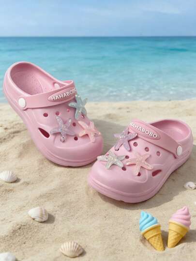 Dép trẻ em họa tiết sao biển màu trắng mới, dép xăng đan thời trang đa năng thanh lịch chất liệu EVA, HAHABOBO nhẹ, thoải mái, mềm mại, thích hợp đi trong nhà, tắm, ngoài trời, đi bộ, du lịch, đi biển, thích hợp cho mùa xuân hè.