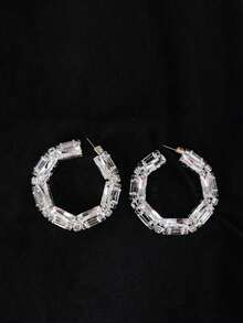 Exaggerated Crystal Style Rhinestone Ring For Women; Luxury Wedding Jewelry Design; Bling Geometric Shape Earrings; High Quality - Multicolor - View 4