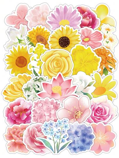 52/100 unidades Pegatinas florales de acuarela, pegatinas de plantas con tonos de color suaves pintadas a mano, serie de rosas e hortensias adecuadas para scrapbooking y decoración