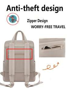 Women's Oxford Cloth Waterproof Laptop Backpack, Casual Outdoor Solid Color Travel Backpack, Suitable For Women, Students, Office Workers, For Work, Commuting, School, Business, Travel - Beige - View 6