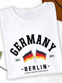 Men's And Women's T-Shirts Made From 200g Cotton, T-Shirts With German Flag Patterns, High-Quality Vintage Fashion T-Shirts From Brands, Men's T-Shirts, Popular Everyday T-Shirts For Summer, Beach Essentials, Gifts For Holidays, Perfect Gifts, Street Hip-Hop Styles For Men And Women. - 白色 - 查看 2