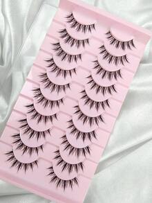 10 Pairs Manga Style Pointed Eyelashes Natural Look Anime Style False Eyelashes Wispy Fluffy Spiky Lashes Korean & Japanese Style Strip False Eyelashes, False Eyelashes - Natural Lashes - View 7