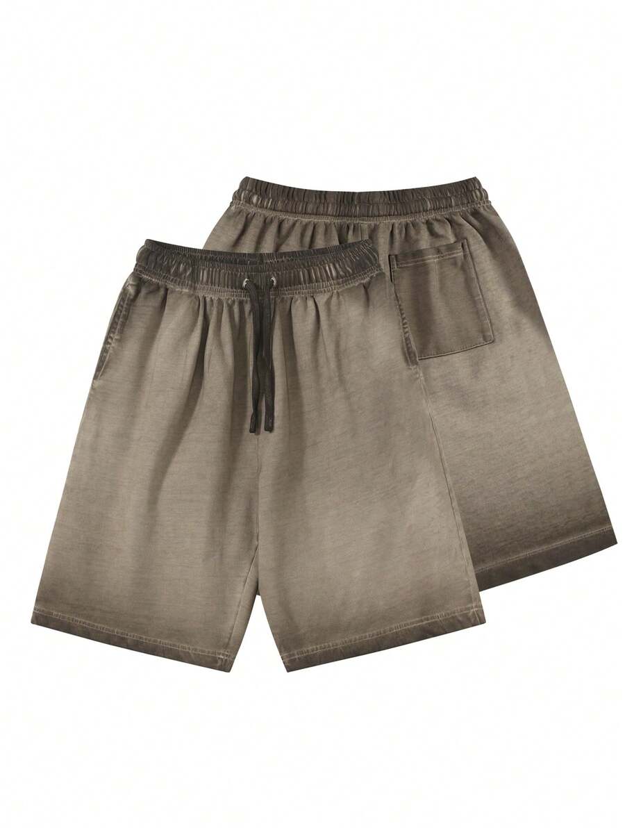 Men's Gradient Wash Shorts, 100% Cotton, Suitable For Outdoor, Beach, Sports, And Fitness Summer Wear. Men Loose-Fitting Cotton Shorts,Also Suitable As Personalized T-Shirts, Men's Shorts, Boyfriend Gifts, And Easter Gifts. - màu xanh quân đội chuyển sắc kép - Xem 1