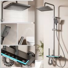 Sistema de ducha montado en la pared Kaidee de 12 pulgadas con lluvia azul | Control de teclas de piano | Pantalla digital de temperatura | Juego de grifería de ducha de 4 funciones con cabezal de ducha de lluvia y cabezal de ducha de mano | Reforzador de alta presión adecuado para baño moderno - Azul Cadete - Ver 3