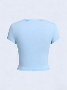 3件套夏季新款简约时尚女童樱桃水果组合印花Y2K休闲圆领短袖修身T恤，百搭女式上衣 - 黑色和粉紅色和藏藍 - 查看 8