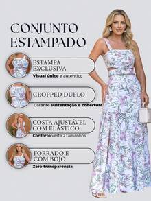 Elegant Women's Printed Maxi Skirt And Cropped Top Set With Straps, Casual Floral Party Style, Summer Style. - Rosa - Xem 4