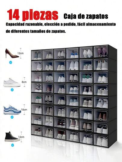 3/6/14 Piezas Cajas de Zapatos Transparentes con Tapa -Zapatos Transparentes - Organizadores Apilables para Clóset, Ahorrador de Espacio Antipolvo | Fácil Armado, Plástico Duradero | Incluye Separadores para Tacones/Botas/Tenis, Se Pueden Usar como Cajas de Zapatos en Miniatura para Dormitorio, Casa, Entrada, Pasillo, Artículos de Sala de Estar, Organización y Almacenamiento en el Hogar