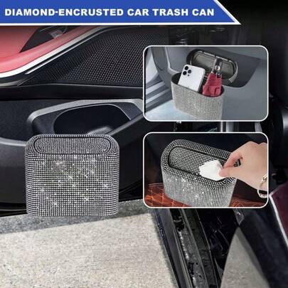 Portable Mini Sparkling Crystal Car Trash Can - Seat Back Garbage Basket With Rhinestone Decor, Suitable For Car, Office, Kitchen, Universal Design, Convenient Cleaning, Ideal Gift For Women
