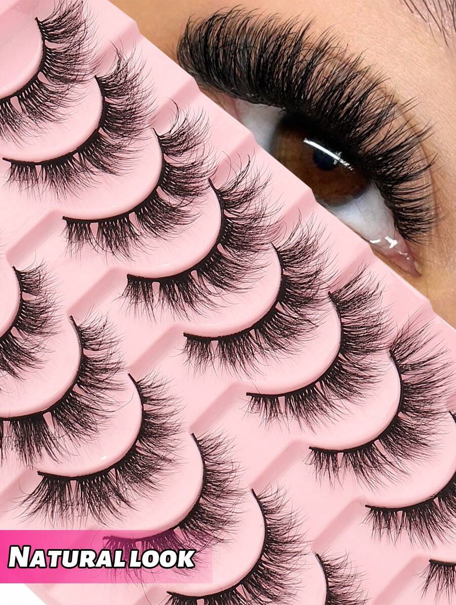 10 Pairs Of Natural-Style False Eyelashes, Soft And Fluffy, 3D Curled Eyelash Extension Tool, Reusable Natural Eyelashes, Suitable For Daily Outings, Dates, And Parties. Fluffy, Messy, Natural Long Lashes. - Mi tự nhiên - Xem 1