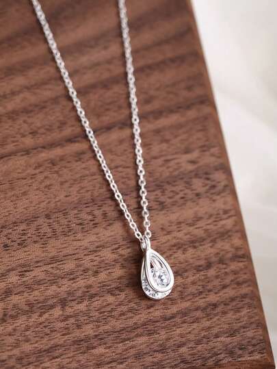 1pc S925 Sterling Silver Cute Water Drop Cubic Zirconia Necklace, Designed For Girls, Hypoallergenic, Includes Water Drop & Synthetic Cubic Zirconia Stud Earrings, Adorable Necklace Set For Girls Aged 14 And Teenagers
