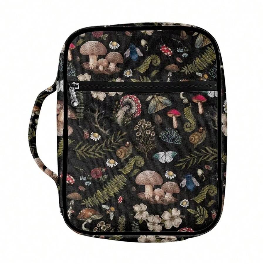 Mushroom Snail Ferns Dark Print Bible Covers For Women Lightweight Bible Case With Handle And Zippered Book Protective Carrying Carrier Portable Chu 1rch Tote Bags - ForestMushroomSnailFernsDesign - Xem 1