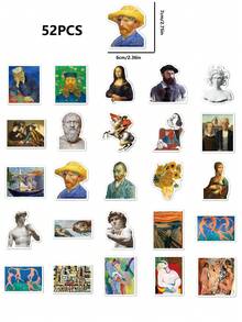 50Pcs Classic Famous Painting Art Stickers - Featuring Van Gogh, Mona Lisa & Masterpieces, Waterproof . Ideal For Notebooks, Water Bottles, Skateboards & Luggage, A Popular Chic DIY Accessory For Art Lovers, Students & Creators. - Multicolor - View 5