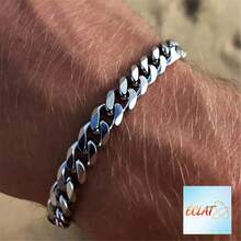 1pc Men's Stainless Steel Chain Bracelet Fashion Minimalist Design With Smooth Surface Perfect For Daily Wear Or Gift Giving JPHP - Bạc - Xem 2