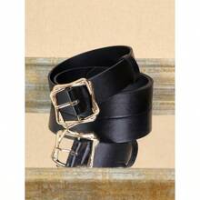 1条女士PU皮革腰带，时尚休闲街头风腰带，适合秋季日常佩戴，也适合万圣节、情人节等场合。 - 黑色 - 查看 5